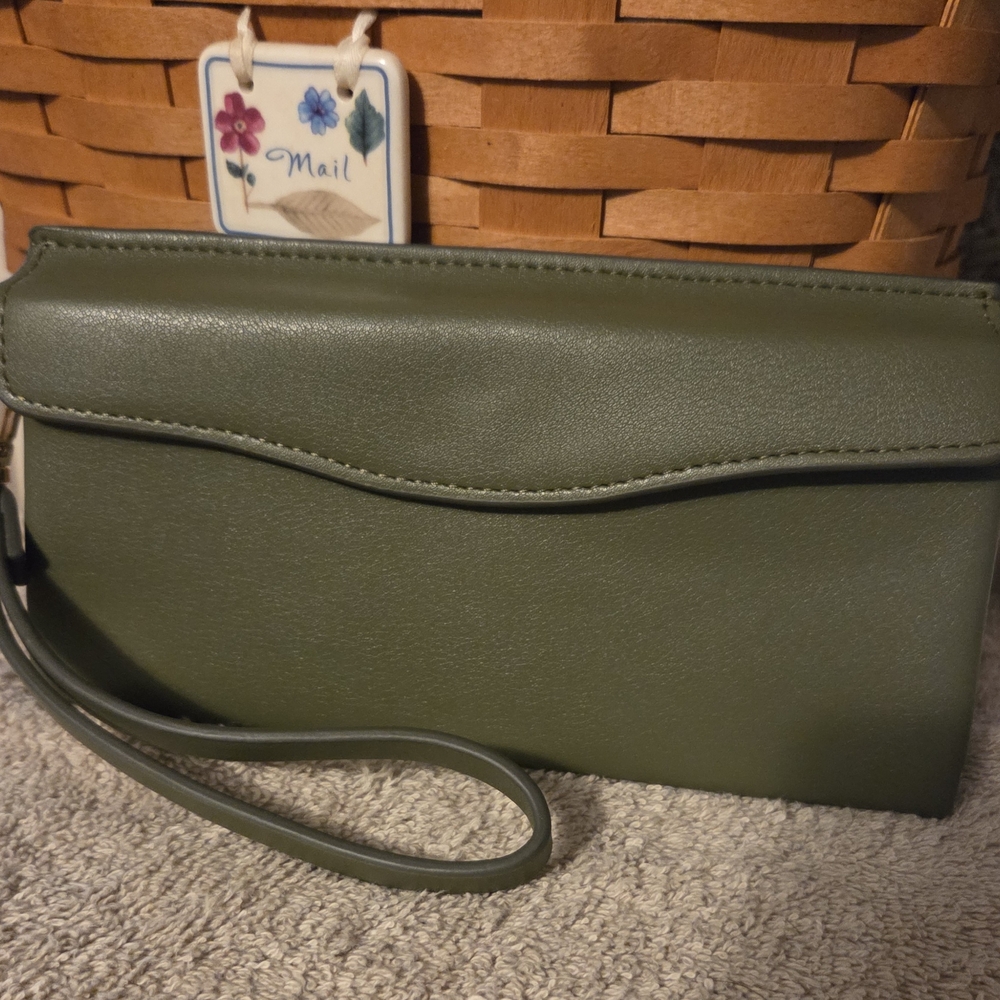 A New Day Green Clutch with Wrist Strap
